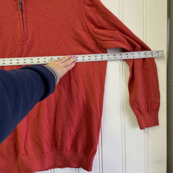 LL Bean Sweater Mens XXLarge Orange‎ Cashmere Blend 1/4 Zip Mock Neck - Picture 6 of 8